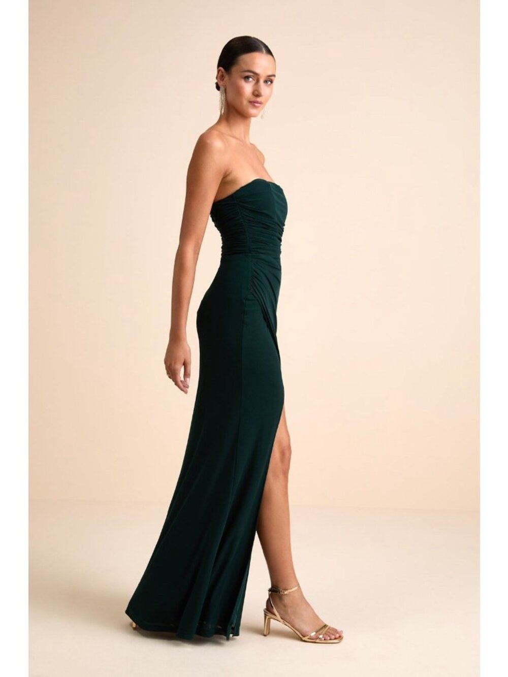Lulus Epitome of Allure Maxi Dress Sz Small Emerald Green Mesh Strapless Gown - Picture 5 of 6